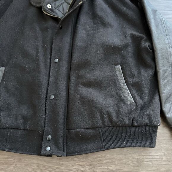 Vintage Mercedes Benz Men's SZ XL Black Varsity Jacket Wool Leather HTF - Picture 5 of 9